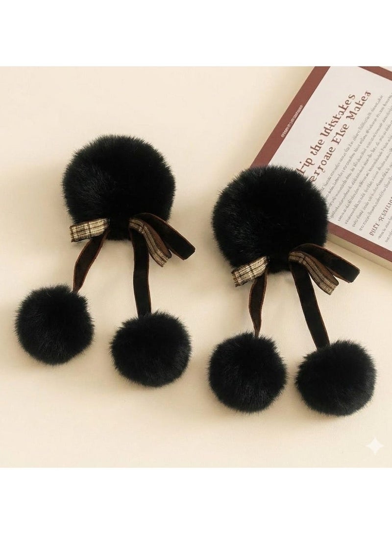 Soft Fur Hair Tie Set of 2 Pieces, Featuring an Elegant Design Decorated with a Bow. Provides a Secure Hold and Is Suitable for Daily Use and Special Occasions, Adding a Chic and Soft Touch to Any Look. Available in Multicolour. - Image 3